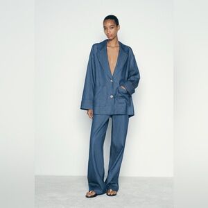 NWT Zara Denim Effect Oversized Blazer